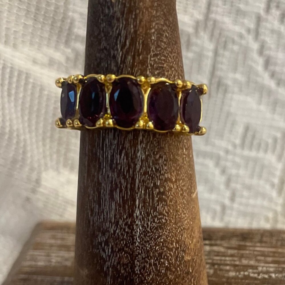 Purple Gem Eternity Ring, Gold-plated, Statement Stack